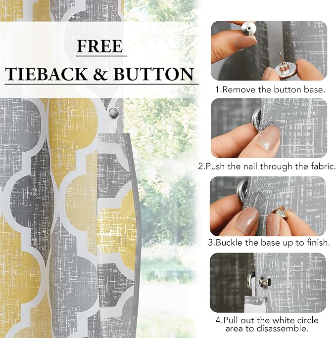 Beauoop Moroccan 100% Blackout Sliding Door Curtains Yellow Grey 100x96x1 | Geometric Room Darkening Patio Curtains Extra Wide Room Divider Drapes 1 Panel Thermal Soundproof Window treatment Grommet