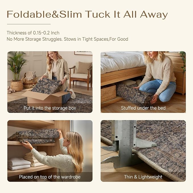 HUGEAR Entryway Rugs 2x3 Blue Brown Washable Rug Door Mat Neutral Vintage Rug Carpet Distressed Soft Durable Non Slip No Shedding for Indoor Bedroom Kitchen Dining Nursery Laundry