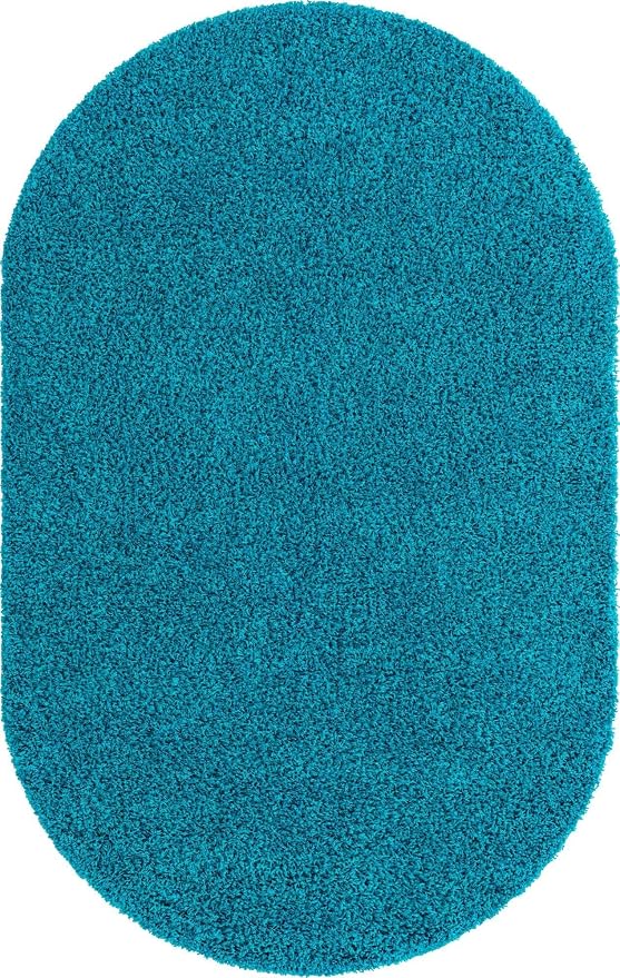 Unique Loom Solid Shag Collection Area Rug (5' 1" x 8' Oval, Turquoise)