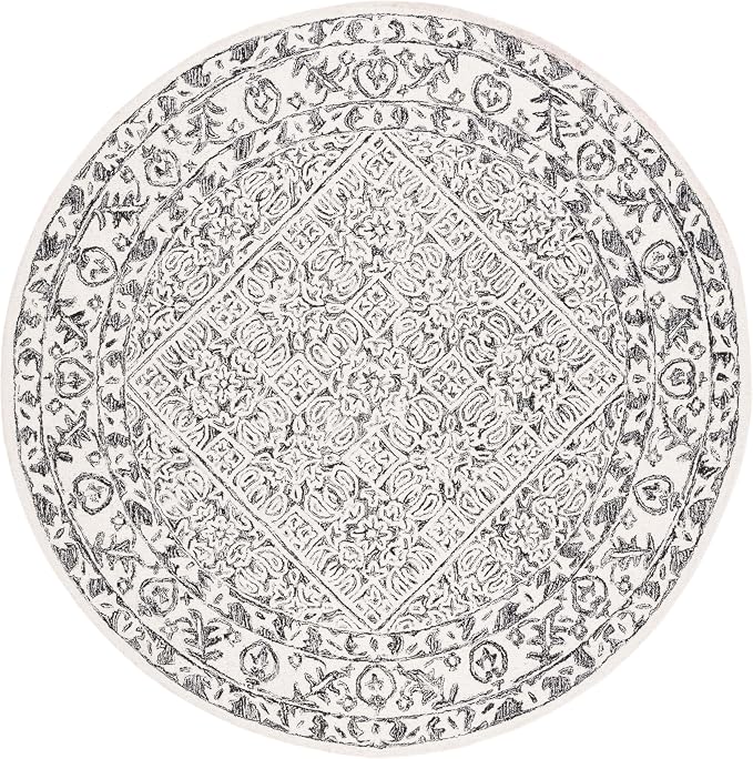 SAFAVIEH Dip Dye Collection Area Rug - 7' Round, Ivory & Black, Handmade Oriental Diamond Wool, Ideal for High Traffic Areas in Living Room, Bedroom (DDY151Z)