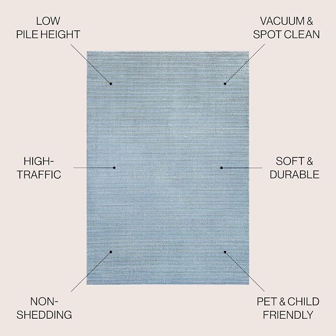 JONATHAN Y Cole Pinstripe High-Low Blue/White Indoor Area Rug, 4x6, Modern, Minimalist, Easy-Cleaning for Living Room, Bedroom, Kitchen, Pet Friendly, Non-Shedding (CAR101B-4)