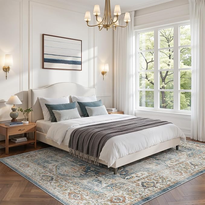 befbee 6x9 Area Rugs for Living Room - Stain Resistant Machine Washable Rugs for Bedroom,Non-Slip Backing Large Area Rug (Navy, 6'x9')