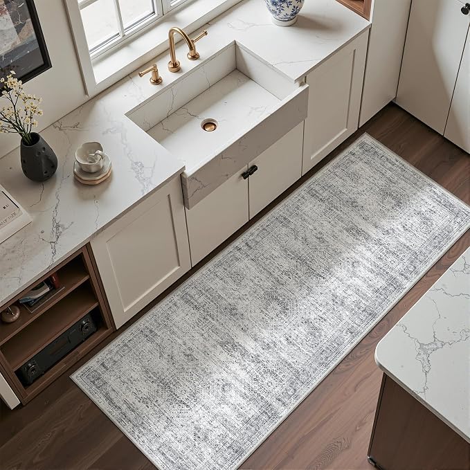 2x5 Rug Runners for Hallways Non Slip,Kitchen Rugs,Grey | Washable Rugs for Kitchen,Entryway,Bedroom,Bathroom,Nursery Room,Thin,Soft Runner Rug,Stain Resistant Indoor Carpet