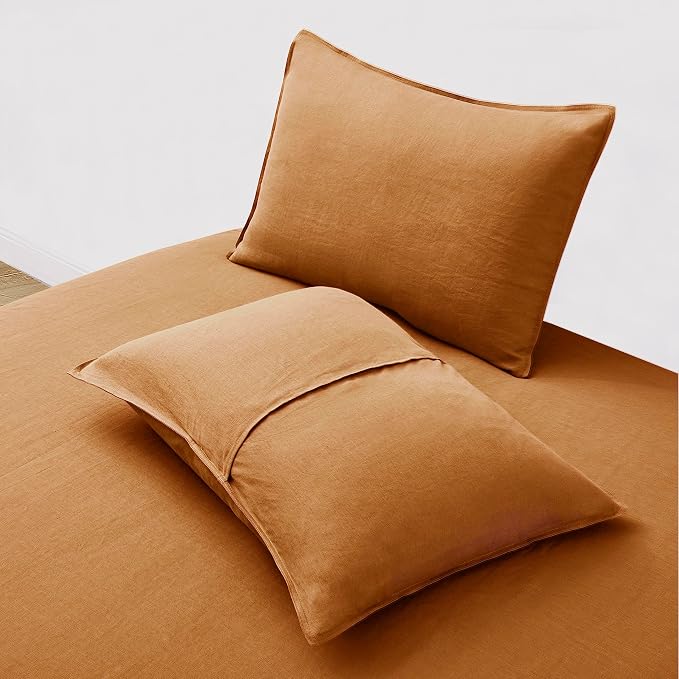 ATLINIA Linen Pillow Cases King Sham - 20 x 36 Inch Bed Pillow Protector Cover Set of 2 Bedding Cooling Neutral Pillowcase Shams Rust