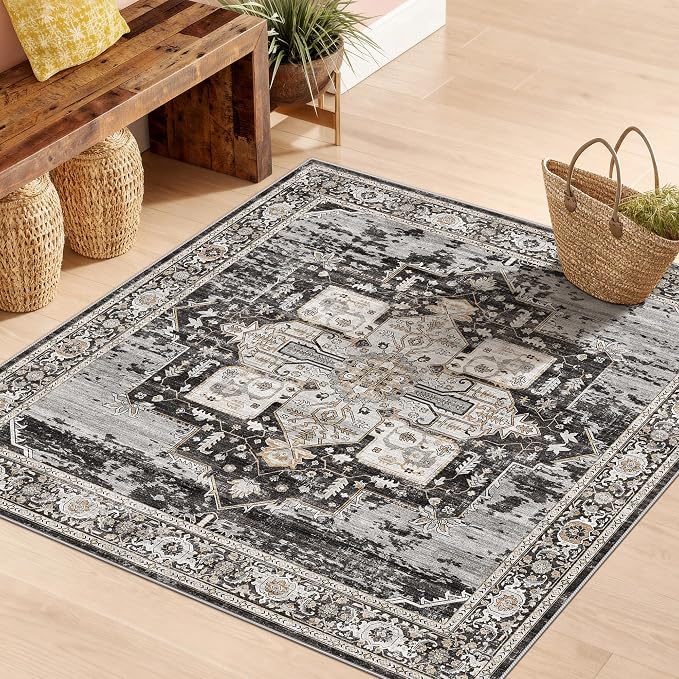 RUUGME Washable 3x3 Square Rug - 3x3 Throw Rugs for Living Room Easy Care Carpet Ultra Soft Rug for Married Woman in Bedroom Kitchen with Non Slip Backing Home Decor 3x3 Black