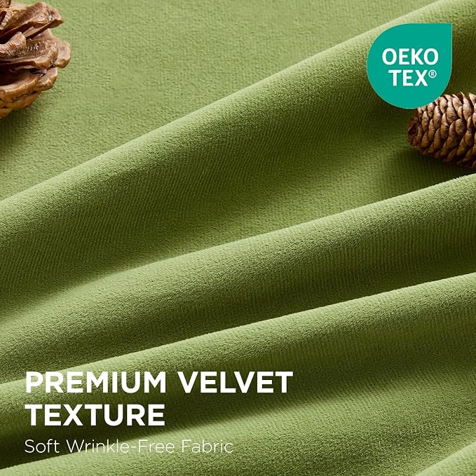 Joydeco 100% Blackout Velvet Curtains Moss Green 108 Inch Back Tab | Luxury Thermal Insulated Velvet Curtains for Bedroom Living Room, Soundproof Blackout Window Drapes