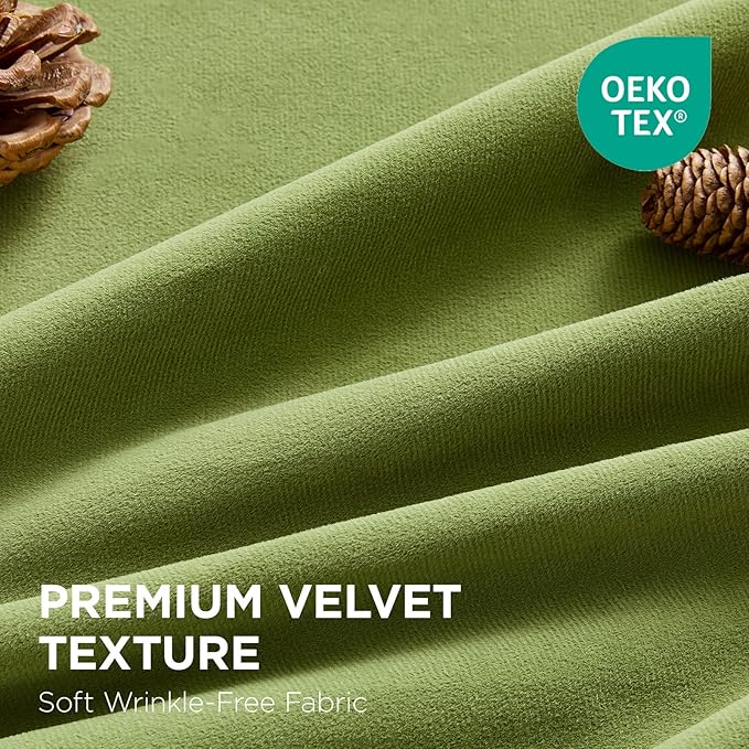 Joydeco 100% Blackout Velvet Curtains Moss Green 120 Inch Grommet Top | Luxury Thermal Insulated Velvet Curtains for Bedroom Living Room, Soundproof Blackout Window Drapes