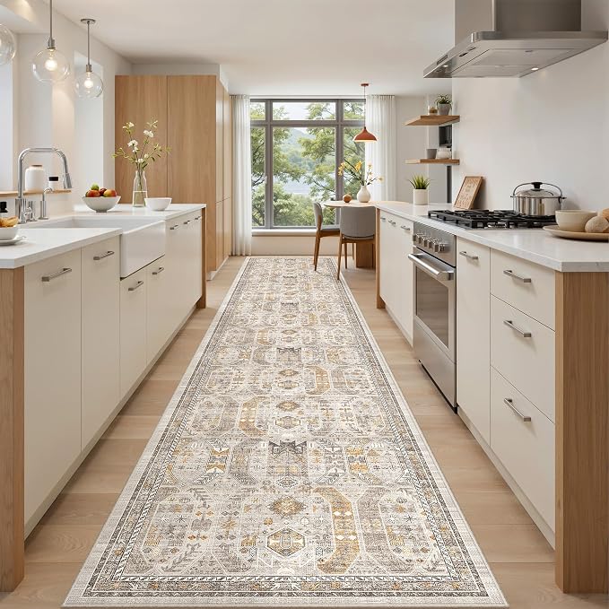 2'6" x 14'Non Slip Runner Rugs - Runners for hallways, Kitchen,Entryway,Stain Resistant Washable Rugs for Bedroom, Indoor Vintage Area Rugs (Brown/Gold, 2'6" x 14')