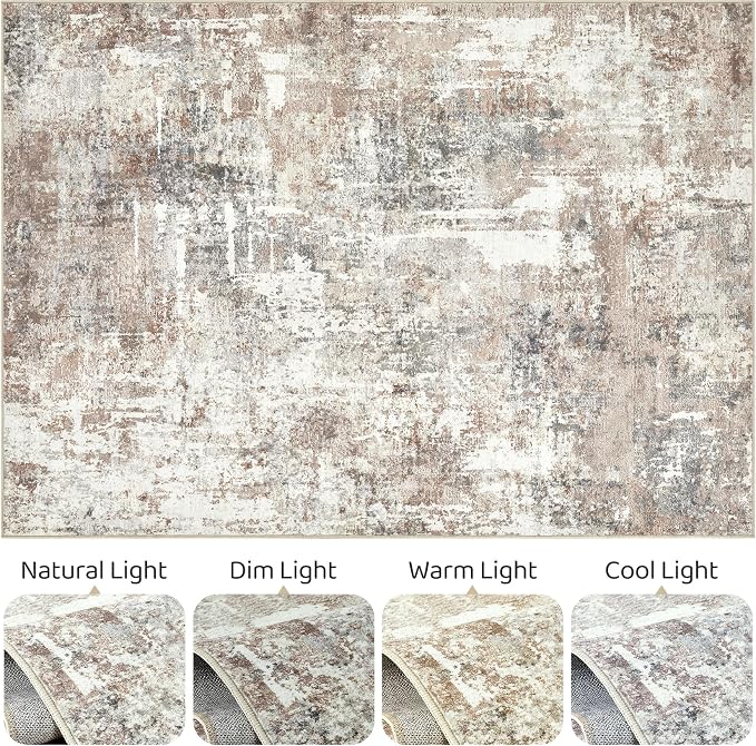 LOONGRUG 10x14Ft Area Rugs Living Room: Washable Large Abstract Modern Soft Rug Stain Resistant Indoor Floor Non Slip Accent Carpet for Bedroom Nursery Playroom Office Dining Room Dorm Home- Brown
