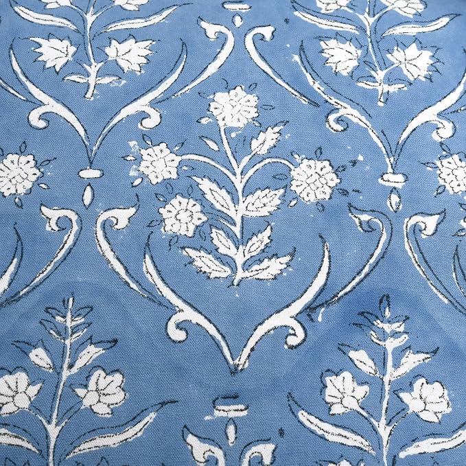 Ridhi Block Print Cornflower Blue Pillow Cover 16" x 16" (Pack of 2) Decorative Couch Pillows for Living Room, Chic Boho Cute Outdoor Pillows Covers Gifts for Spring, Easter and Valentine