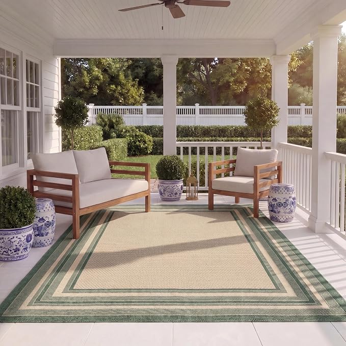 SAFAVIEH Courtyard Area Rug 8x10, Large Beige & Dark Green CY8475-32212