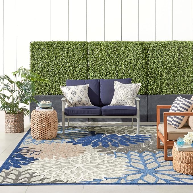 Nourison Home Aloha 7'10" x 10'6" Fabric Indoor/Outdoor Rug in Blue/Multi-Color