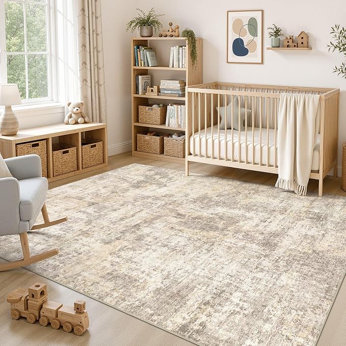 cotiled Washable Area Rug 6x9, Non-Slip Soft Neutral Rug for Living Room | Modern Abstract Carpet, Stain Resistant and Kid & Pet Friendly, Ideal For Bedroom, Dining Room, Nursery, Home Office - Beige