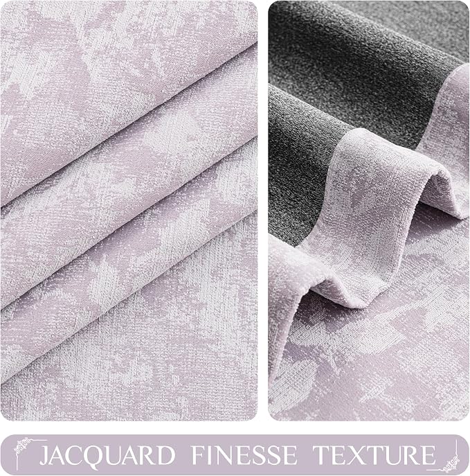 Beauoop Purple Floral Jacquard Blackout Curtains for Bedroom 52x96 2 Panels | Flower Chenille Room Darkening Drapes for Living Room 96 Inch Long Thermal Insulated Soundproof Window treatment Rod Pocket
