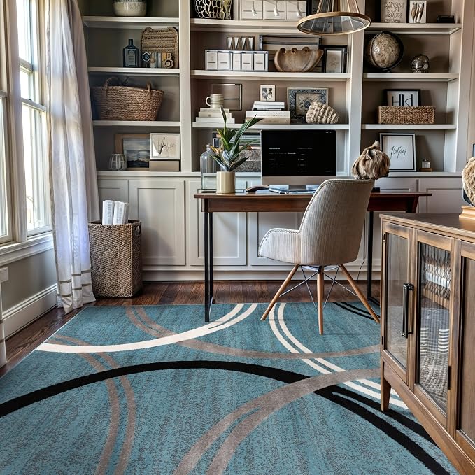 Rugshop Wavy Circles Modern Fade-Resistant Area Rug Blue 6'6" x 9'