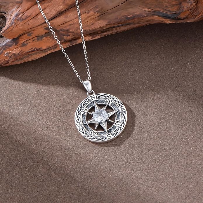 925 Sterling Silver Compass Pendant Necklace for Women Ladies Graduation Jewelry Gifts for Daughter Granddaughter
