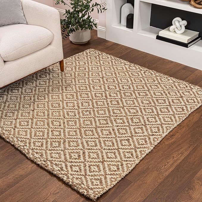 JONATHAN Y Hira Hand Woven Diamond Chunky Jute Natural 6x6 Square Indoor Area Rug, Bohemian, Transitional, Easy-Cleaning for Living Room, Bedroom, Kitchen, Pet Friendly, Non-Shedding (NFR100A-6SQ)