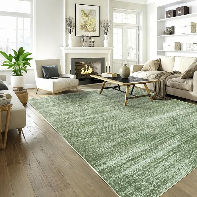 BILEEHOME Dark Green Area Rug 6x9 for Playroom Soft Non Slip Washable Rugs | Loden Olive Green, Low Pile Foldable, Neutral Abstract Modern, Floor Carpet for Nursery Bedroom, Hardwood Floor Protector