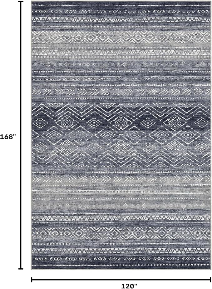 Tortania Area Rug Living Room Rugs- 10x14 Washable Large Soft Neutral Boho Moroccan Bohemian Farmhouse Rug Indoor Floor Carpet for Bedroom Under Dining Table Home Office Decor - Blue Gray