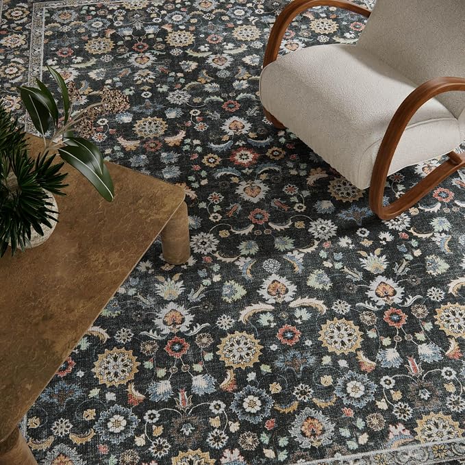 Washable Area Rugs for Living Room: 9x12 Bedroom Rug Vintage Boho Area Rug Stain Resistant Non Slip Low Pile Lightweight Soft Carpets for Living Room Dining Room Kitchen Nursery Kids Room Farmhouse