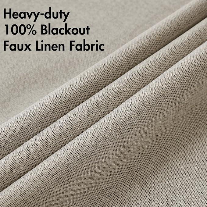 MIULEE 100% Blackout Linen Textured Curtains for Bedroom Solid Thermal Insulated Pebble Taupe Grommet Room Darkening Curtains & Drapes Luxury Decor for Living Room 52 x 108 Inch (2 Panels)