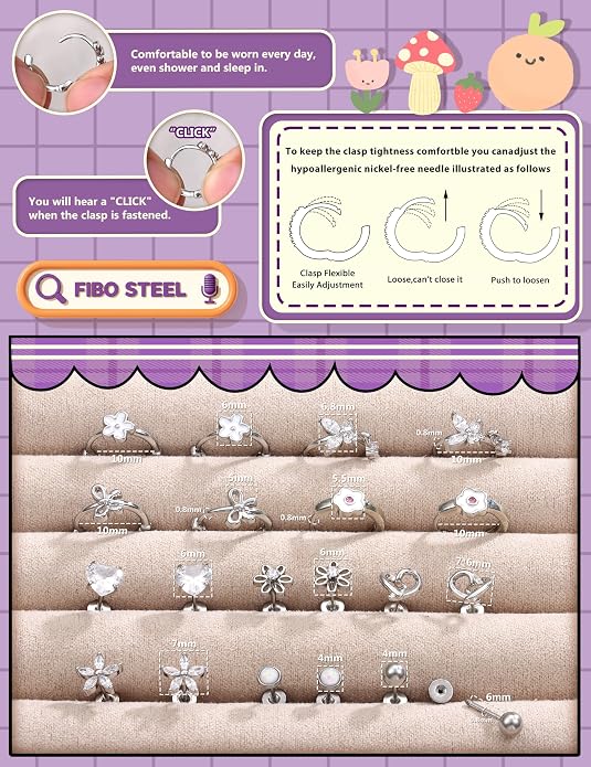 Hypoallergenic Screw Back Earrings for Girls Women - Surgical Steel 14K Gold Silver Plated Cute Toddler Little Girl Kids Earrings for Sensitive Ears Heart CZ Flower Stud Hoop Earring Sets 10 Pairs
