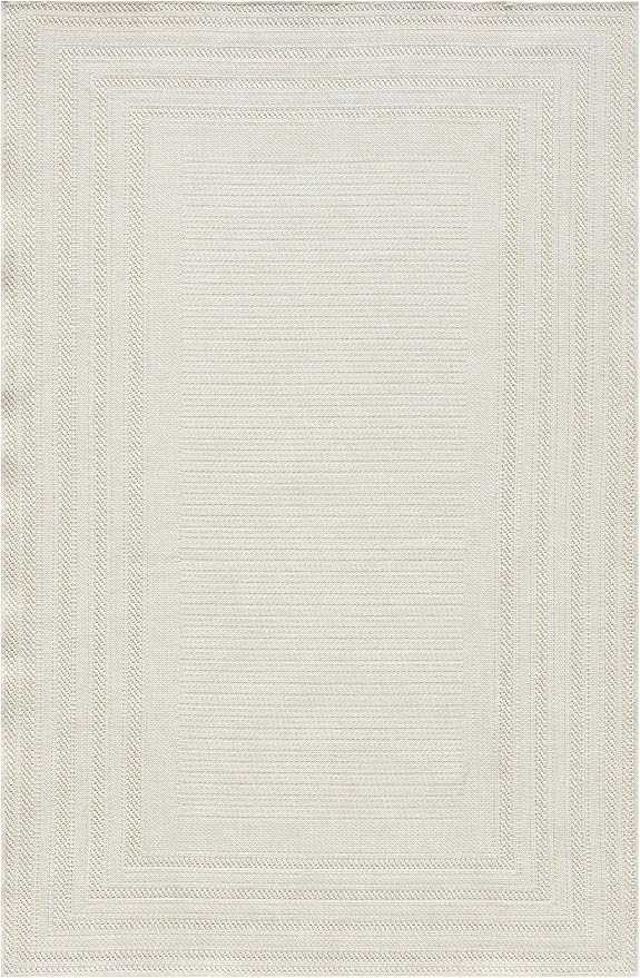 Berry Easy Jute Indoor Outdoor Rug, 5x7 Neutral Bordered Jute Look, Weather Resistant, Easy Care, Lightweight Outdoor Farmhouse Carpet for Patio, Porch, Living Room (5' x 7', Ivory)