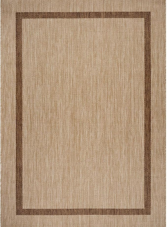 Luul Home Bordered Outdoor Rug 6x9 Washable Outside Carpet for Indoor Patio Porch Waterproof Easy Cleaning Non Shedding Area Rugs Jute Beige - Nut Brown 6 x 9