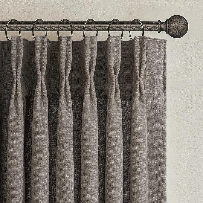 Extra Long 120 Inch Pleated Curtains for Room Divider 2 Panels Set, Chocolate Tart Memory Shape Natural Flax Linen Textured Curtain 10FT Length Light Filtering Semi Sheer Large Window Drapes Bedroom