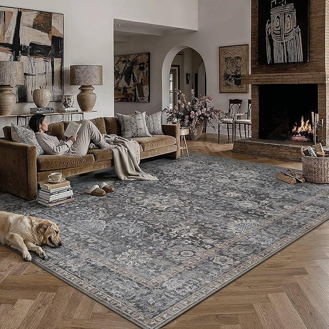HUGEAR Area Rugs 6x9 Blue Washable Rug for Living Room Bedroom Neutral Vintage Rug Carpet Distressed Soft Durable Non Slip No Shedding for Indoor Dining Nursery Farmhouse