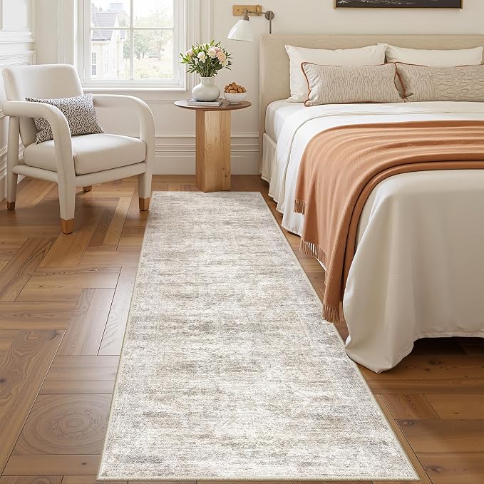 2'6 x 8' Runner Rug Non Slip,Washable Kitchen Rugs,Taupe | Neutral Rugs for Kitchen,Entryway,Bedroom,Bathroom,Nursery Room,Thin,Soft Runner Rug,Stain Resistant Indoor Carpet