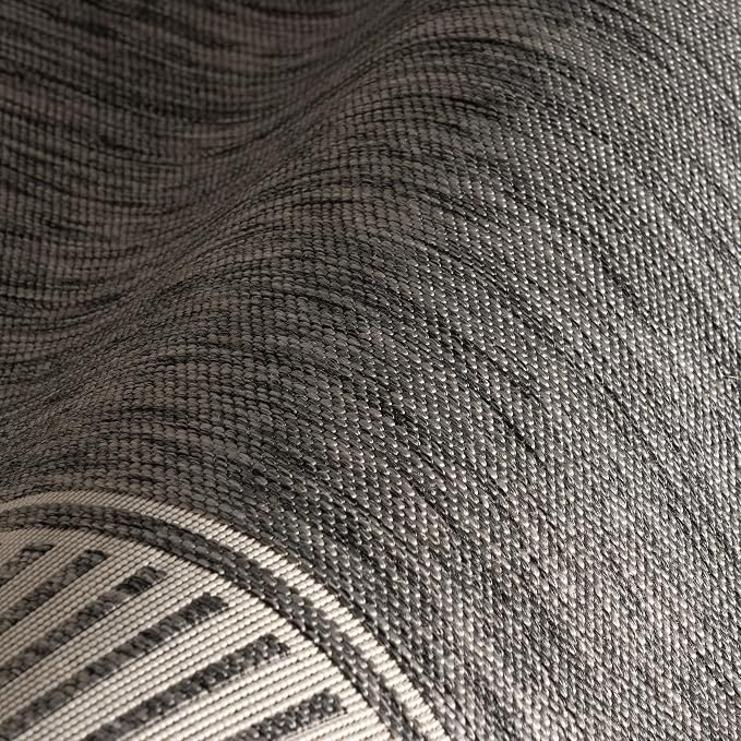 Nuloom Asha Grey/Ivory, 8' x 10', Casual, Striped Border, Soft and Cozy, High Traffic, Easy Clean, Durable Area Rug for Indoor/Outdoor Patio, Deck, Porch, Garden, Courtyard