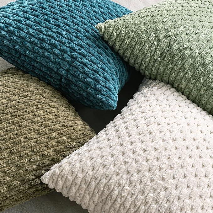 Set of 4 Teal Decorative Throw Pillow Covers 24x24 Inch Corduroy Pillow Covers for Bed Couch Sofa Living Room Soft Square Cushion Cases