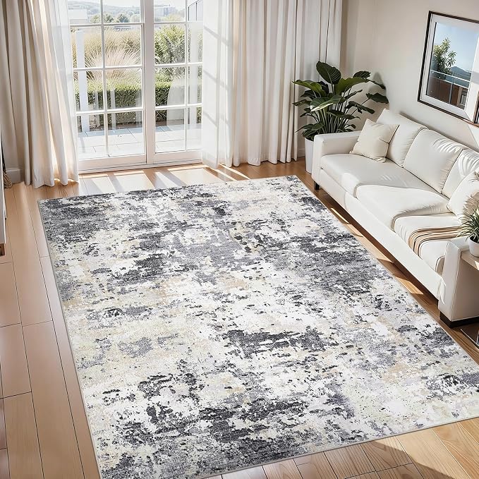 ROYHOME 8x10 Modern Abstract Rug Faux Wool Ultra Soft Rug Non Slip Non Shedding Accent Large Rug for Living Room Bedroom Dining Room Office Home, Black Yellow