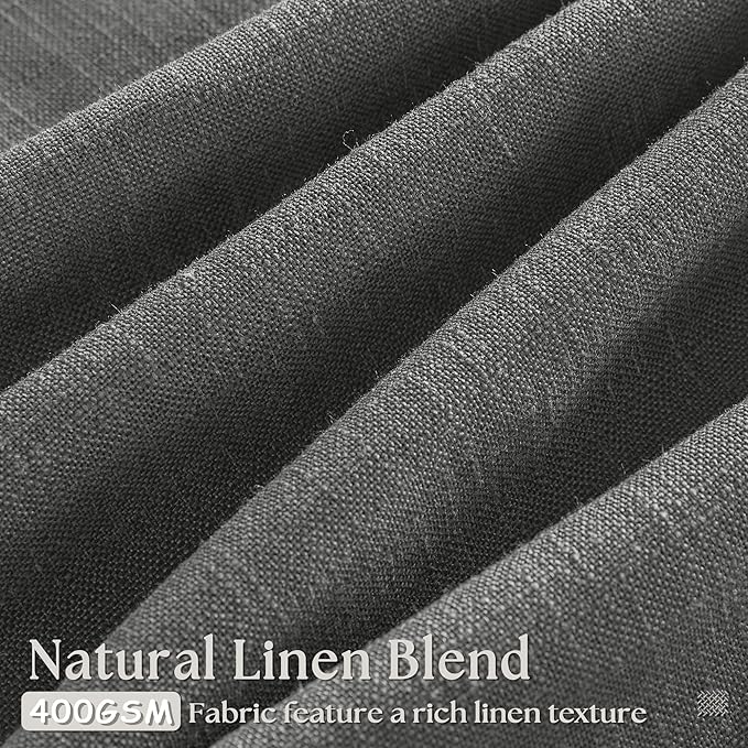 Dark Grey 80 Inch Pinch Pleated Linen Semi Sheer Curtains 2 Panel Set | for Living Room Dining Bedroom Office, Thick Linen Textured, Light Filtering, Pinch Pleat Drapes with Back Tab, Charcoal Gray