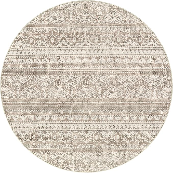 Tortania 5' Round Area Rug Living Room Rugs - Washable Large Soft Neutral Boho Moroccan Bohemian Farmhouse Rug Indoor Floor Carpet for Bedroom Under Dining Table Home Office Decor - Light Brown