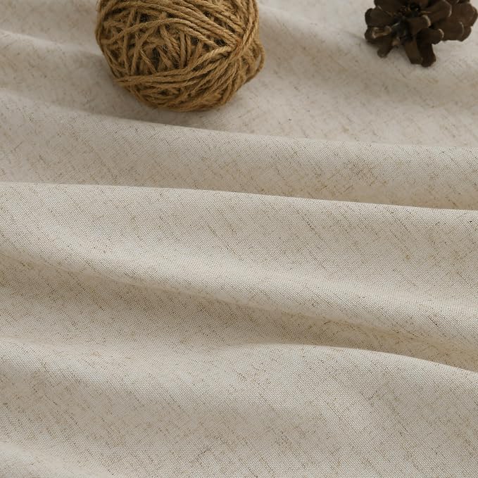 Warm Beige Pinch Pleated Linen Curtains 90 Inches Long 2 Panels for Living Room Semi Sheer Modern Aesthetic Privacy Drapes Light Filtering Window Treatments with Rod Pocket Back Tab for Bedroom 40x90