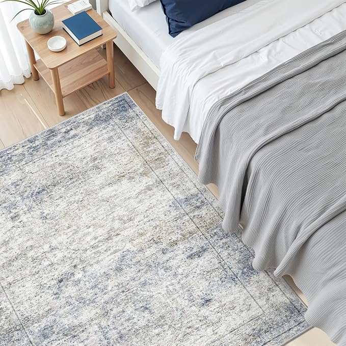 3x4 Rugs for Entryway,Washable Area Rug,Blue | Small Rug for Kitchen,Hallway,Bedroom,Bathroom,Thin,Soft, Neutral Rug,Stain Resistant Indoor Carpet,Non Slip