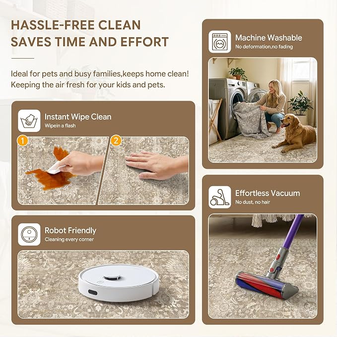 HUGEAR Entryway Rugs 2x3 Beige Washable Rug Door Mat Neutral Vintage Rug Carpet Distressed Soft Durable Non Slip No Shedding for Indoor Bedroom Kitchen Dining Nursery Laundry