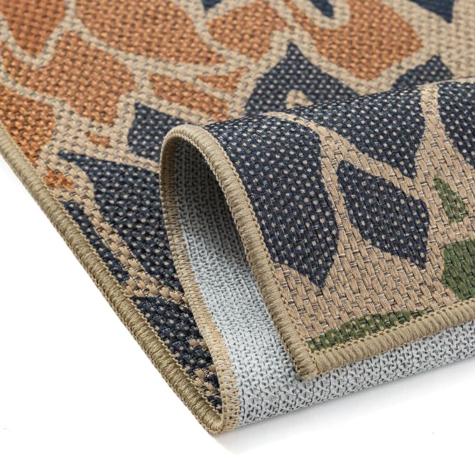 PureCozy 6x9 Easy Jute Outdoor Rug Navy/Organge Floral Textured Indoor Outdoor Area Rug Farmhouse Patio Carpet for Backyard, Patio, Porch, Easy-Cleaning, High Traffic, Pet-Friendly, Non-Shedding