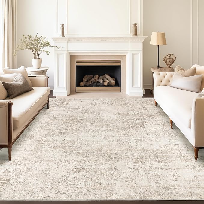 Art&Tuft Washable Rugs 5x7, Anti-Slip Backing Abstract 5x7 Area Rug, Stain Resistant Rugs for Living Room, Foldable Machine Washable Area Rug (5'x7', Beige)