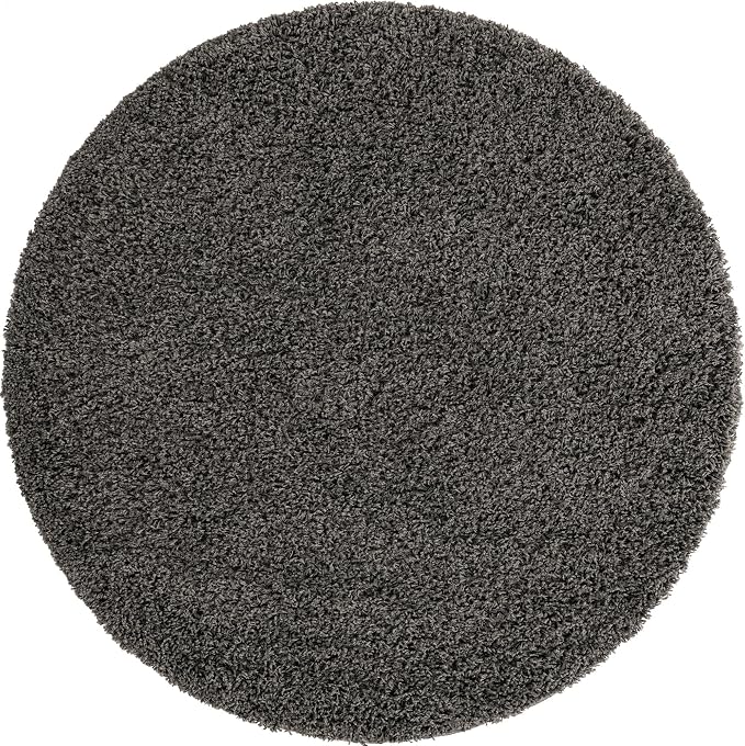 Unique Loom Solid Shag Collection Area Rug (5' 1" Round Graphite Gray)