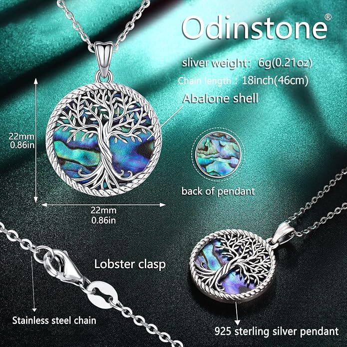 Odinstone Tree of Life Necklace, Sterling Silver Pendant for Women Family Tree Necklaces Jewelry for Mom/Wife/Grandma(With Fine Gift Box)