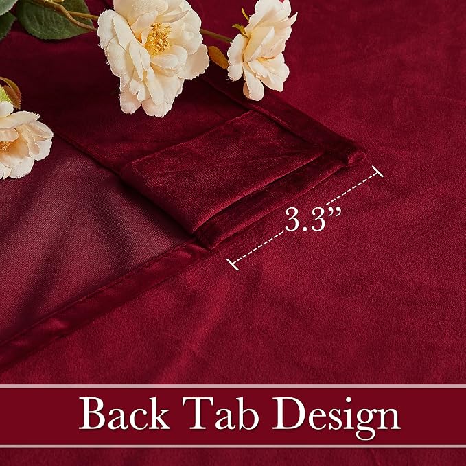 RYB HOME Red Velvet Curtains 102 inches, Back Tab Soft Fabric Room Darkening Thermal Insulated Luxurious Home Decor Curtains for Living Room Bedroom, W 52" x L 102", 2 Panels Set