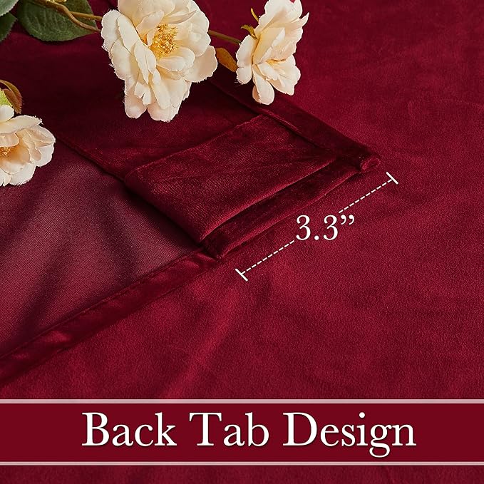 RYB HOME Ruby Red Velvet Curtains for Bedroom Living Room, Thermal Insulated Privacy UV Heat Blocking Luxurious Soft Rod Pocket Back Tab Drapes for Nursery, 62" W x 90" L, 2 Panels