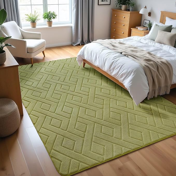 Macgace Ultra Soft Green Area Rug for Living Room, 6x9 Modern Geometric Shag Rugs with Nonslip Backing for Bedroom, Washable Fuzzy Carpet for Cozy Kids Room