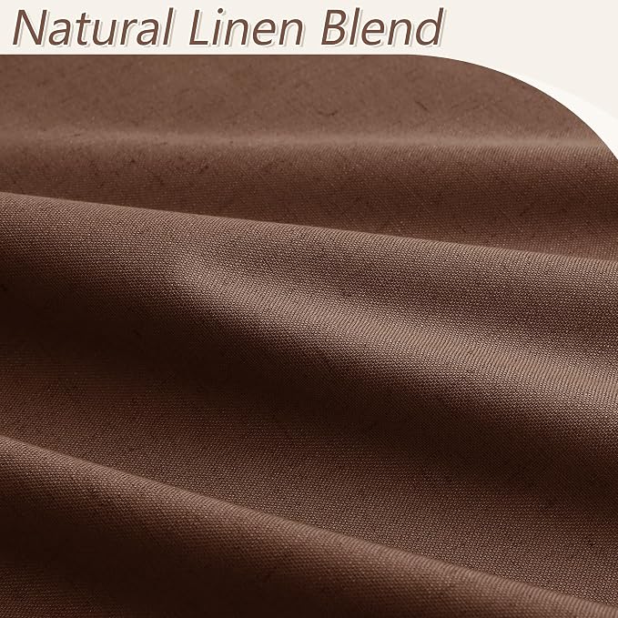 Rustic Brown 100% Blackout Linen Curtains 84 Inch Length 2 Panels Set for Living Room Bedroom Back Tab Thermal Insulated Black Out Drapes Room Darkening Farmhouse Style for Bedroom Window Curtains