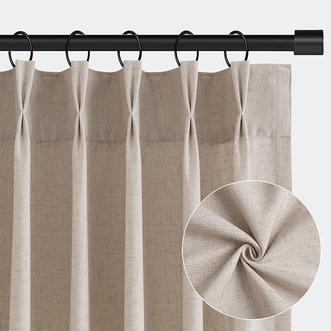 Aersas Taupe Burlywood Pinch Pleated Linen Curtains 84 Inches Long 2 Panels Set for Living Room Bedroom Dining Pinch Pleat Back Tab Light Filtering Boho Farmhouse Window Curtain 84 Inch Length