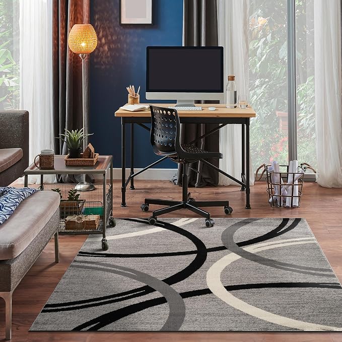 Rugshop Wavy Circles Non-Shedding Living Room Square Rug Gray 6'6" x 6'6"