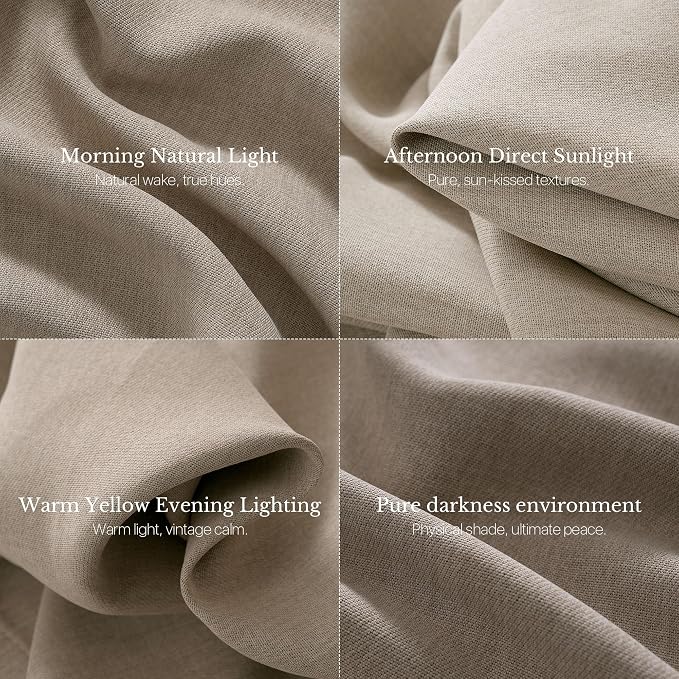 NICETOWN Thick Linen Blend Oatmeal Thermal Curtains 102" Long, Cozy Sanctuary Decor for Primary Suite, Double-Sided Textured Tailored Look Panels with Hooks and Tiebacks (40" Wide, 2 Panels)